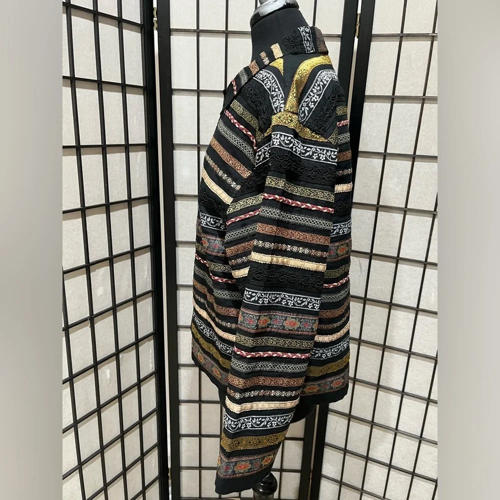 Tantrums Collection Black LACE STRIPE TRIM EMBELLISHED BOHO WOMENS JACKET SIZE L